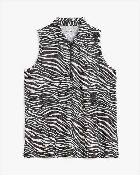 Printed Sleeveless Zip Polo Top - Active Zone