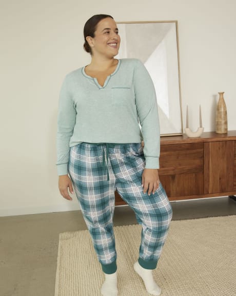 Jogger Pyjama Pant with Green Plaid Pattern - ti Voglio