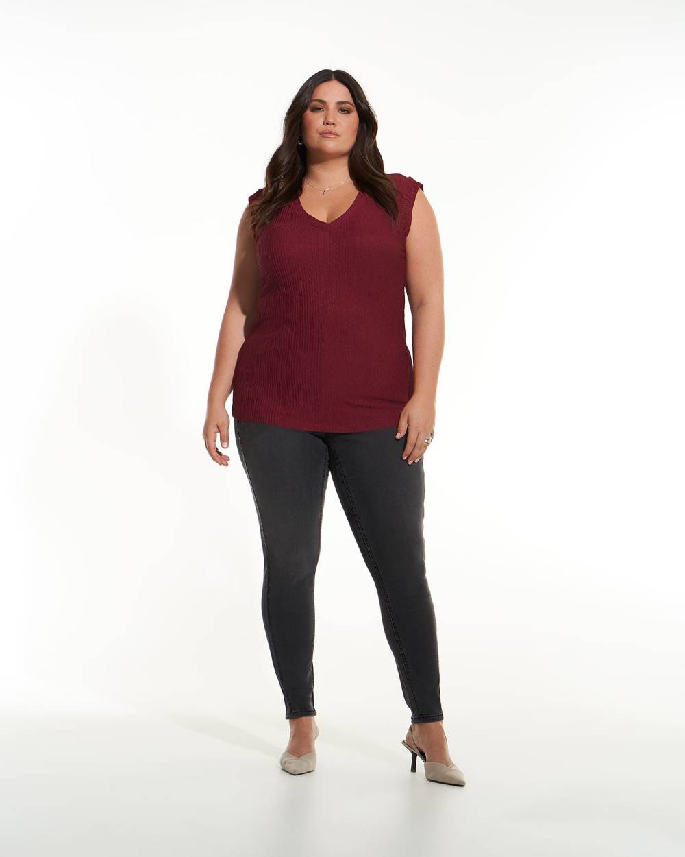 Textured Knit V-Neck Top - Addition Elle