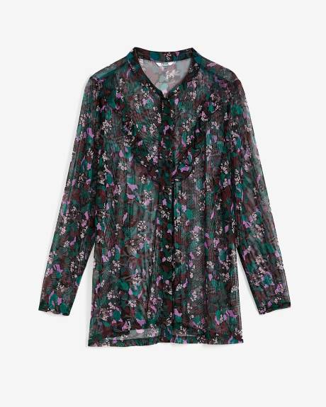 Floral Mesh Knit Ruffled Top