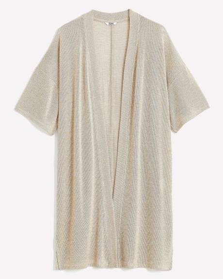 Long Knit Cardigan with Short Kimono Sleeves