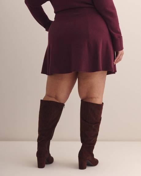 Jupe courte évasée en tricot bordeaux, tissu responsable - Addition Elle