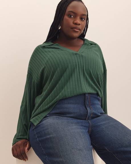 Ribbed Polo Knit Top