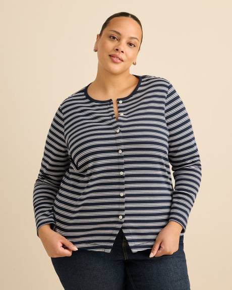 Haut ray&eacute; &agrave; manches longues, col rond