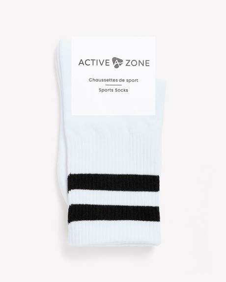 Double-Striped Ribbed Sports Crew Socks - Active Zone