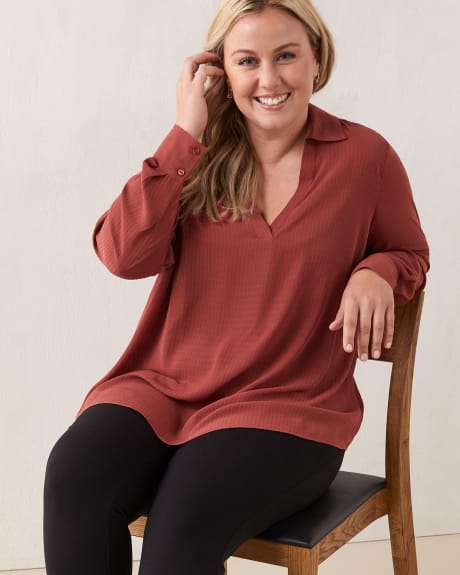 Long-Sleeve Blouse With Polo Collar - In Every Story