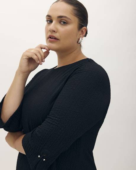 Black Textured Knit Dress with Bell Sleeves - Addition Elle