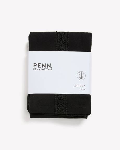 Black Capri Legging with Side Crochet Band - PENN. Essentials