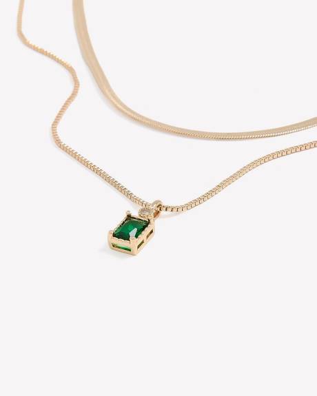 Short Two-Layer Necklace with Stone Pendant