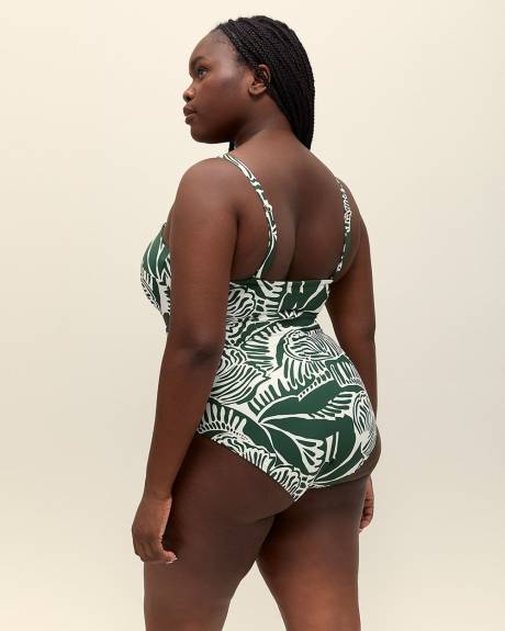 Foliage-Print Twisted Bandeau One-Piece Swimsuit