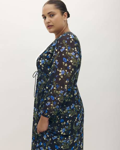 Floral V-Neck Midi Dress with High-Low Hem - Addition Elle
