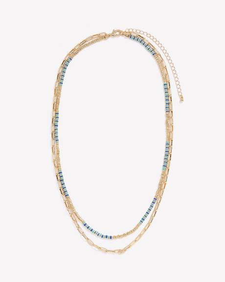 Two-Layer Chain and Beaded Short Necklace