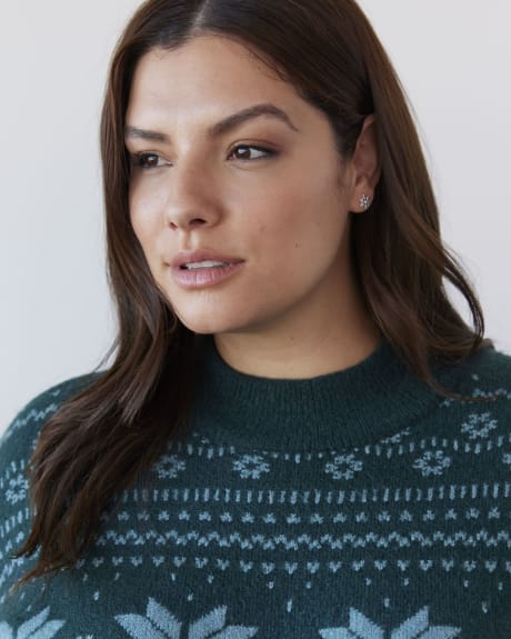 Fair Isle Tunic Pullover Sweater with Mock Neck