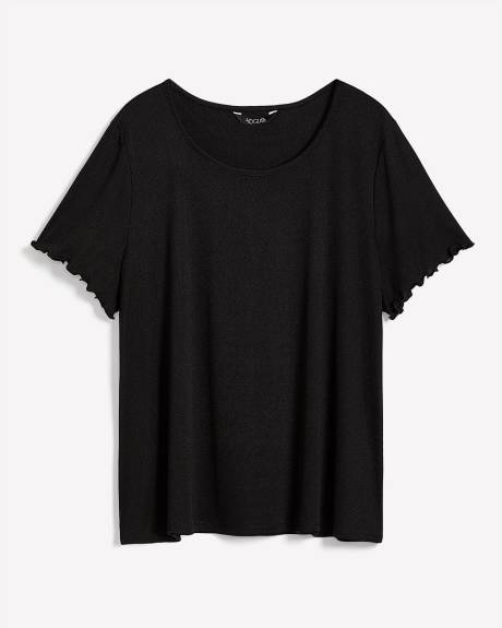 Black Heart Pointelle Pyjama Top with Lettuce Edge Sleeves - ti Voglio