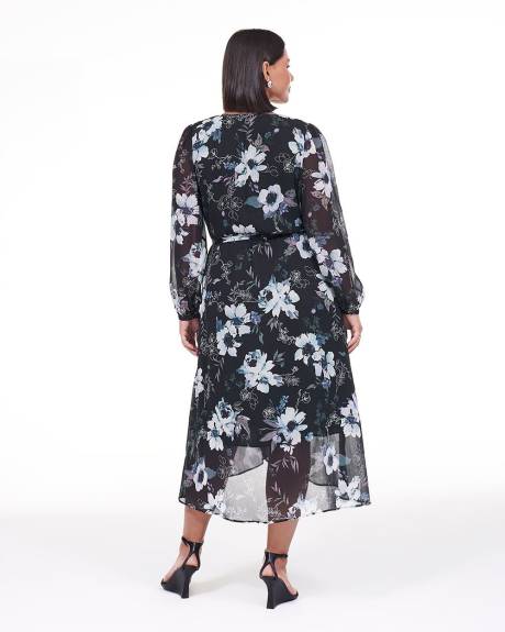 Midi Woven Wrap Dress with Long Sleeves - Addition Elle