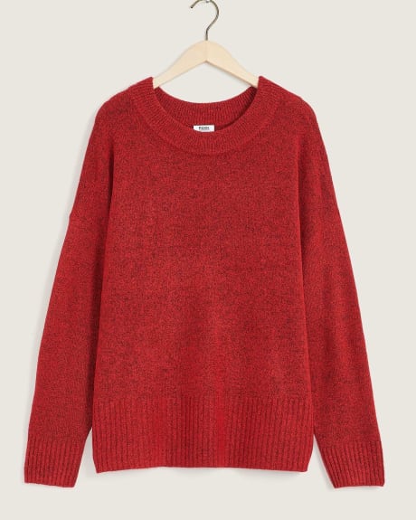 Long-Sleeve Crewneck Sweater with High Side Slits