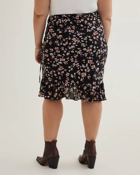 Floral Pull-On Tiered Skirt with Rushed Drawstring
