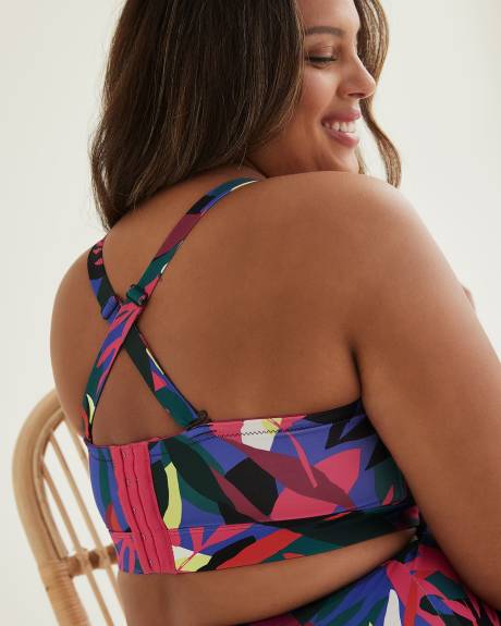 Haut de bikini bandeau torsadé à motif tropical