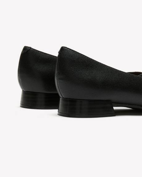 Wide Width, Black Leather Pointed Shoe with Low Block Heel - Clarks