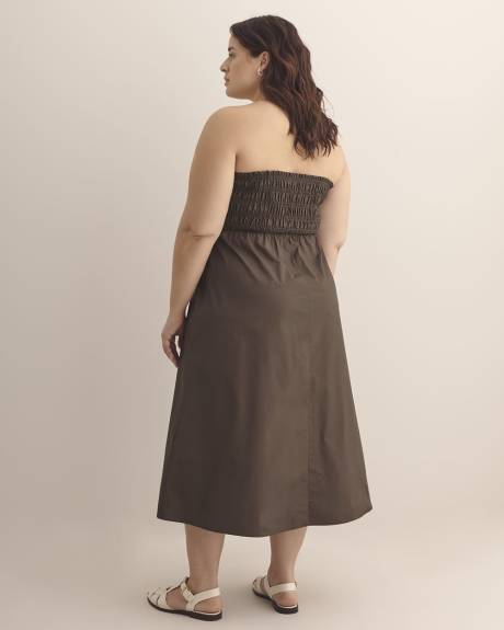 Poplin Smocked Midi Dress with Removable Straps