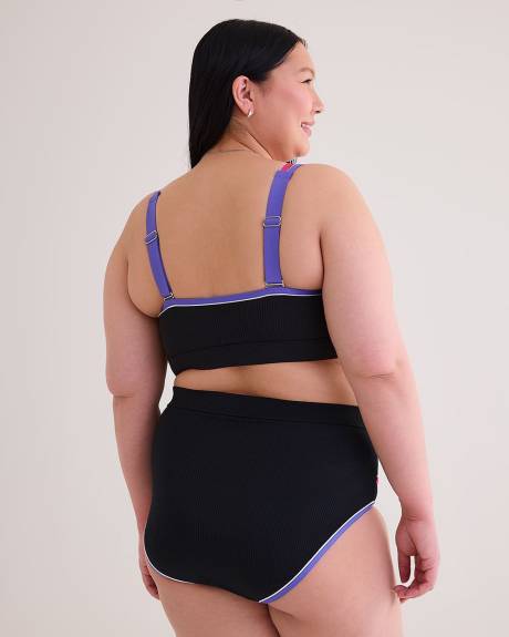 Black Ribbed Bikini Top with Inside Mesh Layer