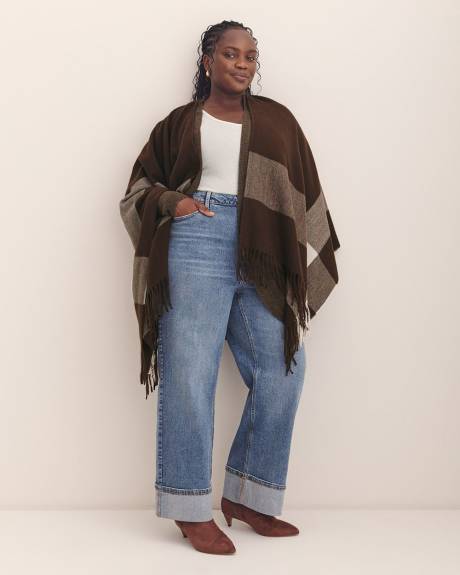 Cape with Placement Plaid and Fringes