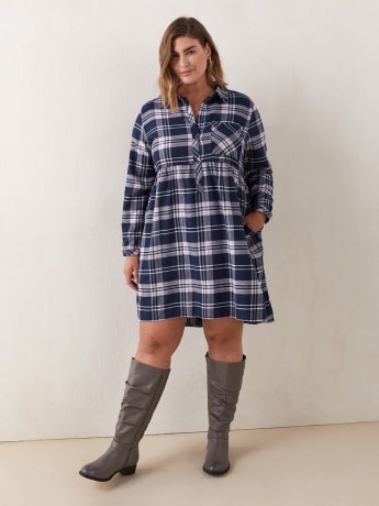 Long plaid shirt sales dress plus size