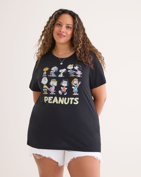 License T-Shirt with Peanuts Print