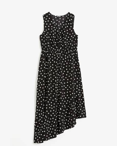 Robe longue sans manches à pois et ourlet asymétrique