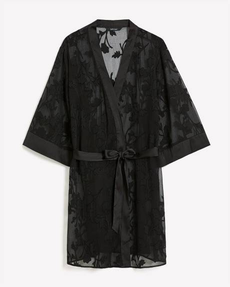 Peignoir noir avec détails en satin - Déesse Collection