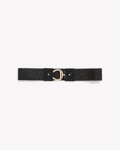 Black Wide Elastic Straw Belt with Round Buckle