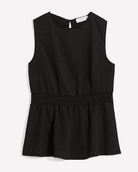 Sleeveless Knit Top with Smocked-Waist - Addition Elle