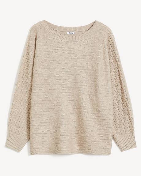 Pull en tricot à mailles torsadées avec manches longues dolman, tissu responsable