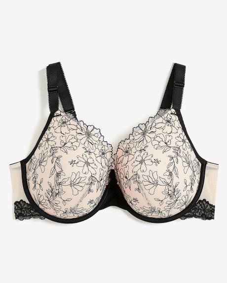 Underwire Padded Plunge Bra with Embroidery - Déesse Collection