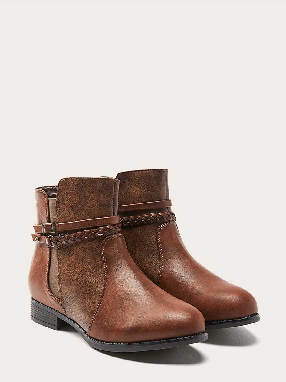 Wide Width FauxLeather Booties with Braided Strap Penningtons