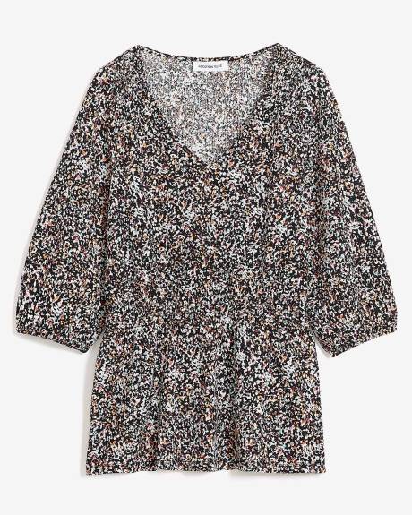 V-Neck Knit Top with Smocked Details - Addition Elle