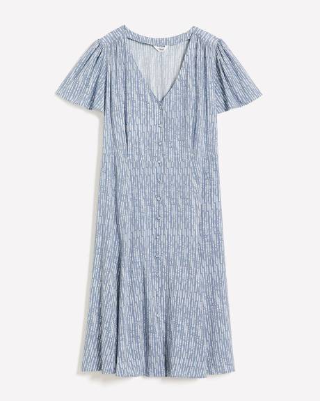 Robe imprimée à manches à volants et encolure en V, tissu responsable