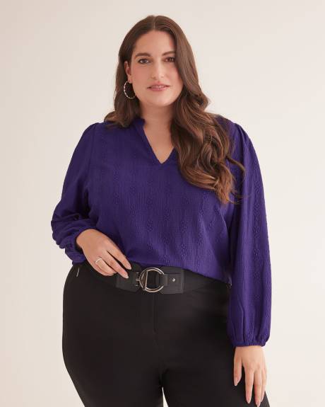 Textured Split Neck Knit Top