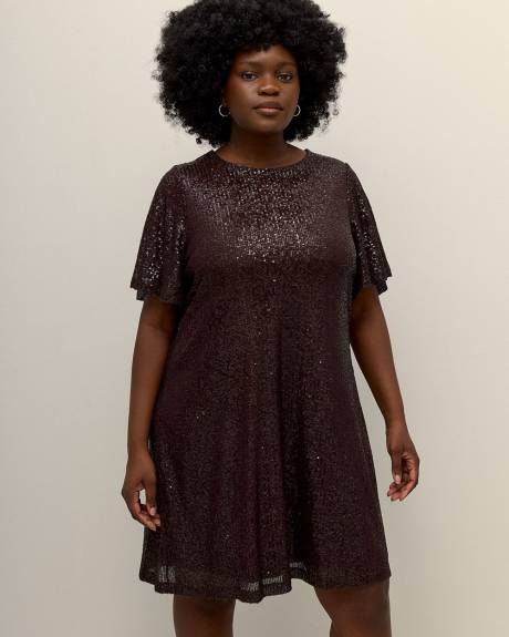 Robe à manches courtes en tricot à paillettes