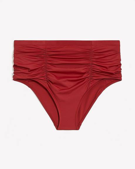 Red High-Waisted Satin Swim Brief