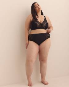 High-Cut Microfibre Brief with Mesh and Lace Sides - Déesse Collection