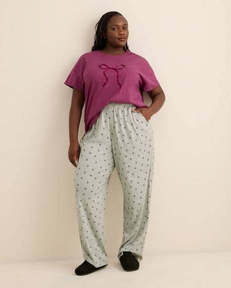 Grey Bow-Print Heather Knit Pyjama Pant - ti Voglio Grey Bow-Print Heather Knit Pyjama Pant - ti Voglio