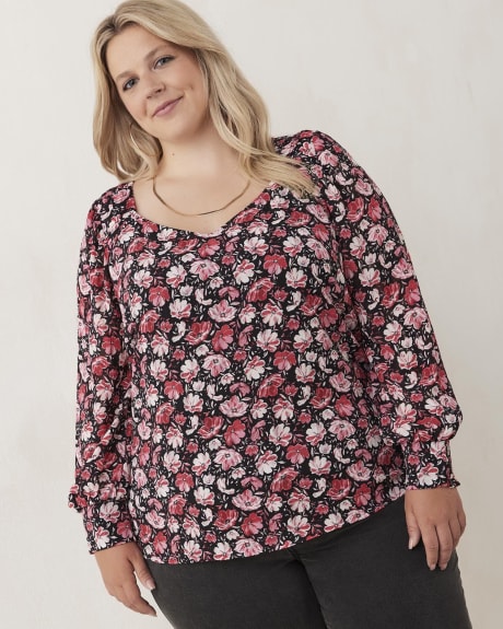 Printed Blouse with Open V Neckline