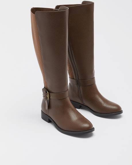 Extra Wide Width, Tall Flat Boots with Folded Buckle