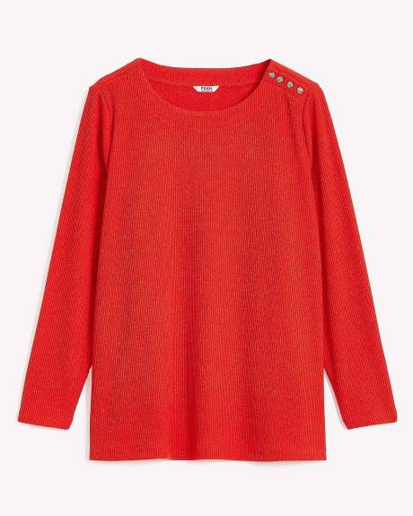 Ribbed Long-Sleeve Mock Neck Knit Top