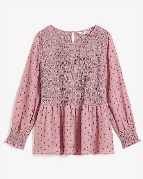 Blouse imprimé avec smocks à motif, tissu responsable