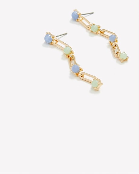 Dainty Earrings with Chain Links and Stones