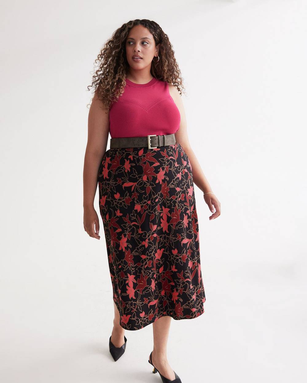 Floral Satin Maxi Slip Skirt