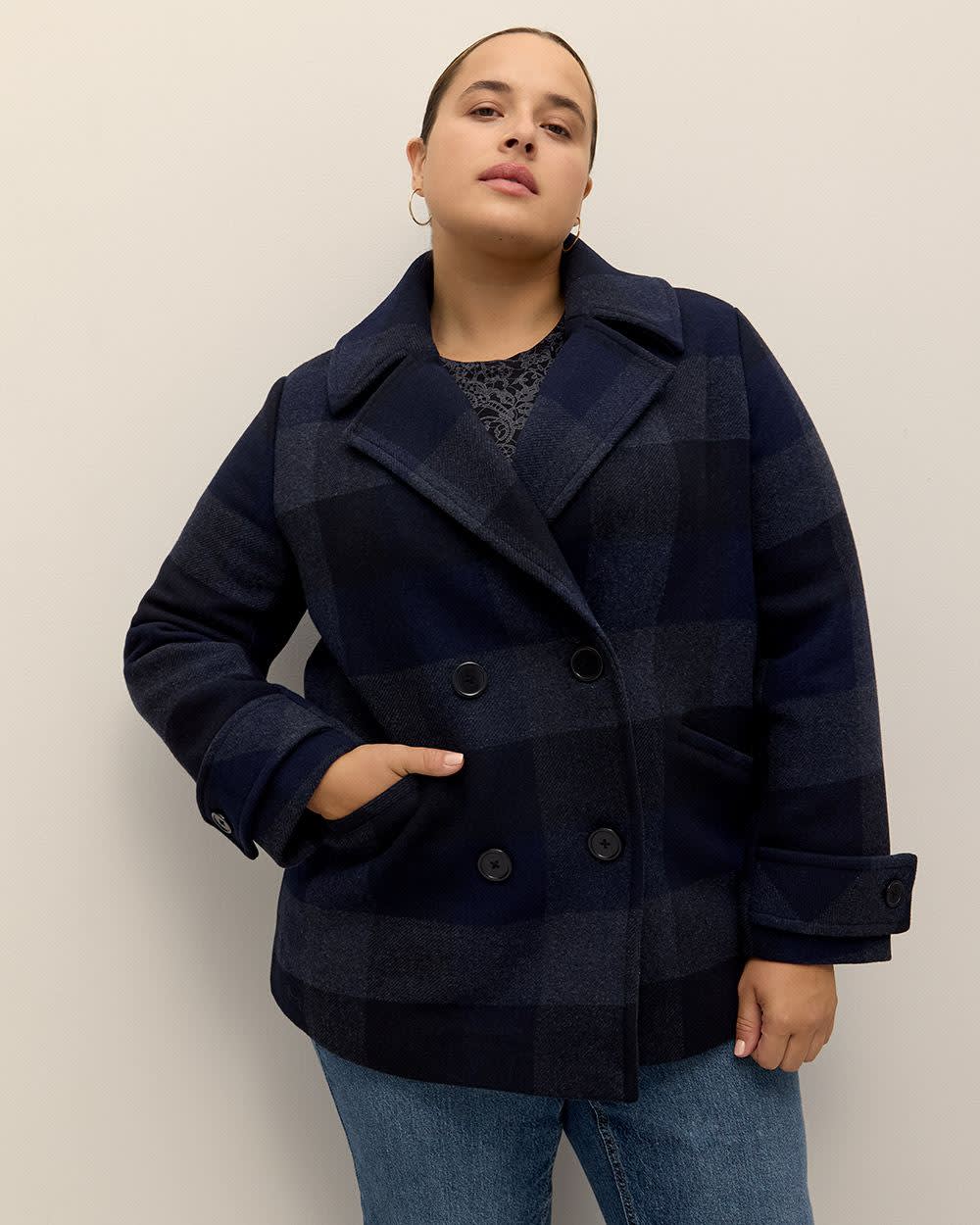 Plaid peacoat sales