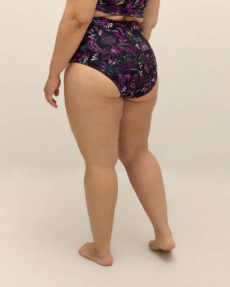 Reversible Leaf-Print High-Waisted Mid-Cheeky Swim Brief